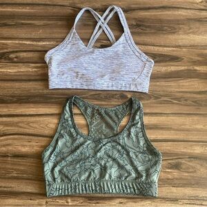 Set of 2 Athletic Sports Bras with Dainty Details in Olive Green & White/Grey M